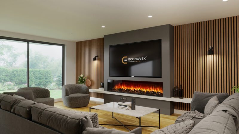 Econovex E2000 80” Panoramic 3 Sided Electric Fire - Image 2